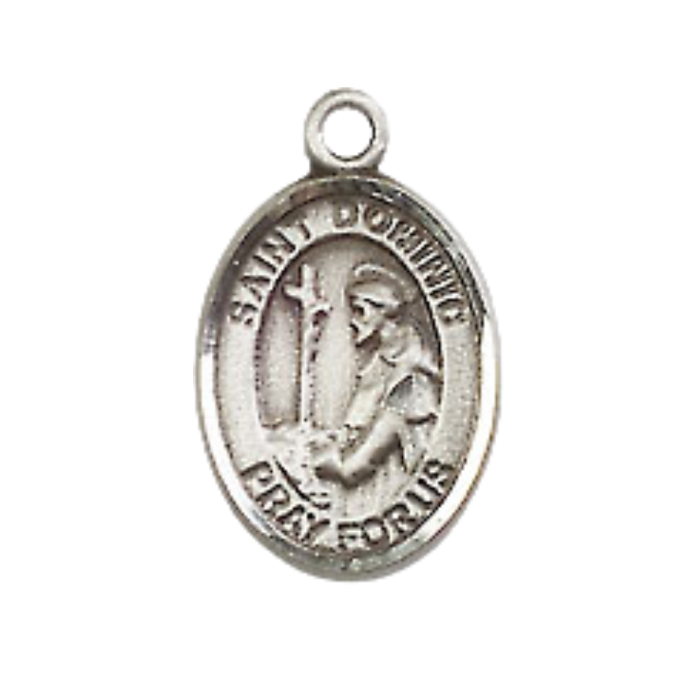 Small Sized Men's .925 Sterling Silver Saint St. Dominic de Guzman Medal Pendant on 24 Inch Endless Rhodium Plated Heavy Curb Brass Chain, Catholic Religious Necklace - Made in USA- Deluxe Velvet Gift Box