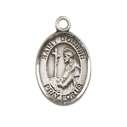 Small Sized Men's .925 Sterling Silver Saint St. Dominic de Guzman Medal Pendant on 24 Inch Endless Rhodium Plated Heavy Curb Brass Chain, Catholic Religious Necklace - Made in USA- Deluxe Velvet Gift Box