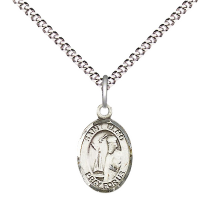 Small Sized Women's Pewter Saint St. Elmo Medal Pendant on 18 Inch Rhodium Plated Lite Curb Brass Chain with Lobster Claw Clasp, Catholic Religious Necklace - Made in USA- Velvet Gift Box