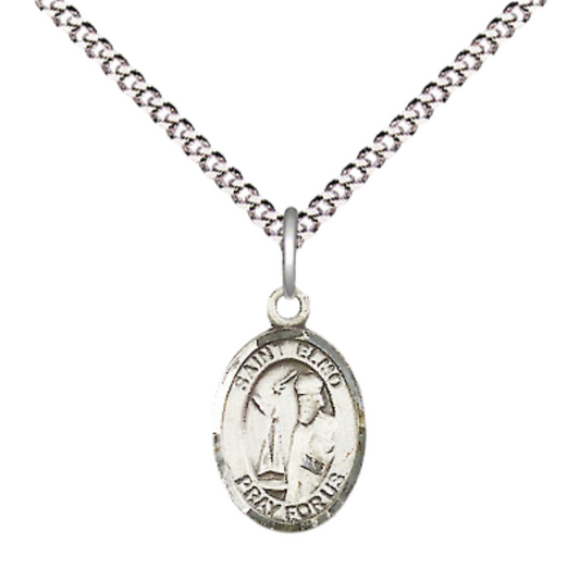 Small Sized Women's Pewter Saint St. Elmo Medal Pendant on 18 Inch Rhodium Plated Lite Curb Brass Chain with Lobster Claw Clasp, Catholic Religious Necklace - Made in USA- Velvet Gift Box
