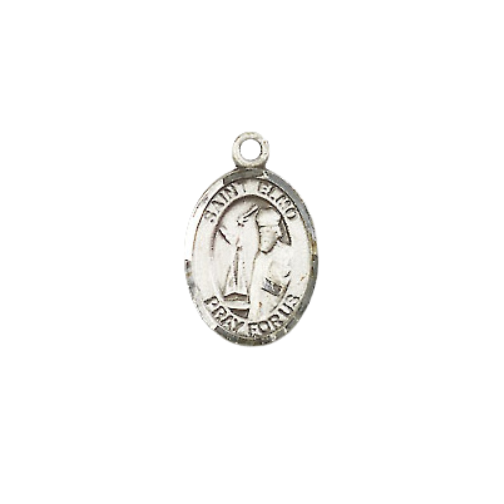 Small Sized Women's Pewter Saint St. Elmo Medal Pendant on 18 Inch Rhodium Plated Lite Curb Brass Chain with Lobster Claw Clasp, Catholic Religious Necklace - Made in USA- Velvet Gift Box