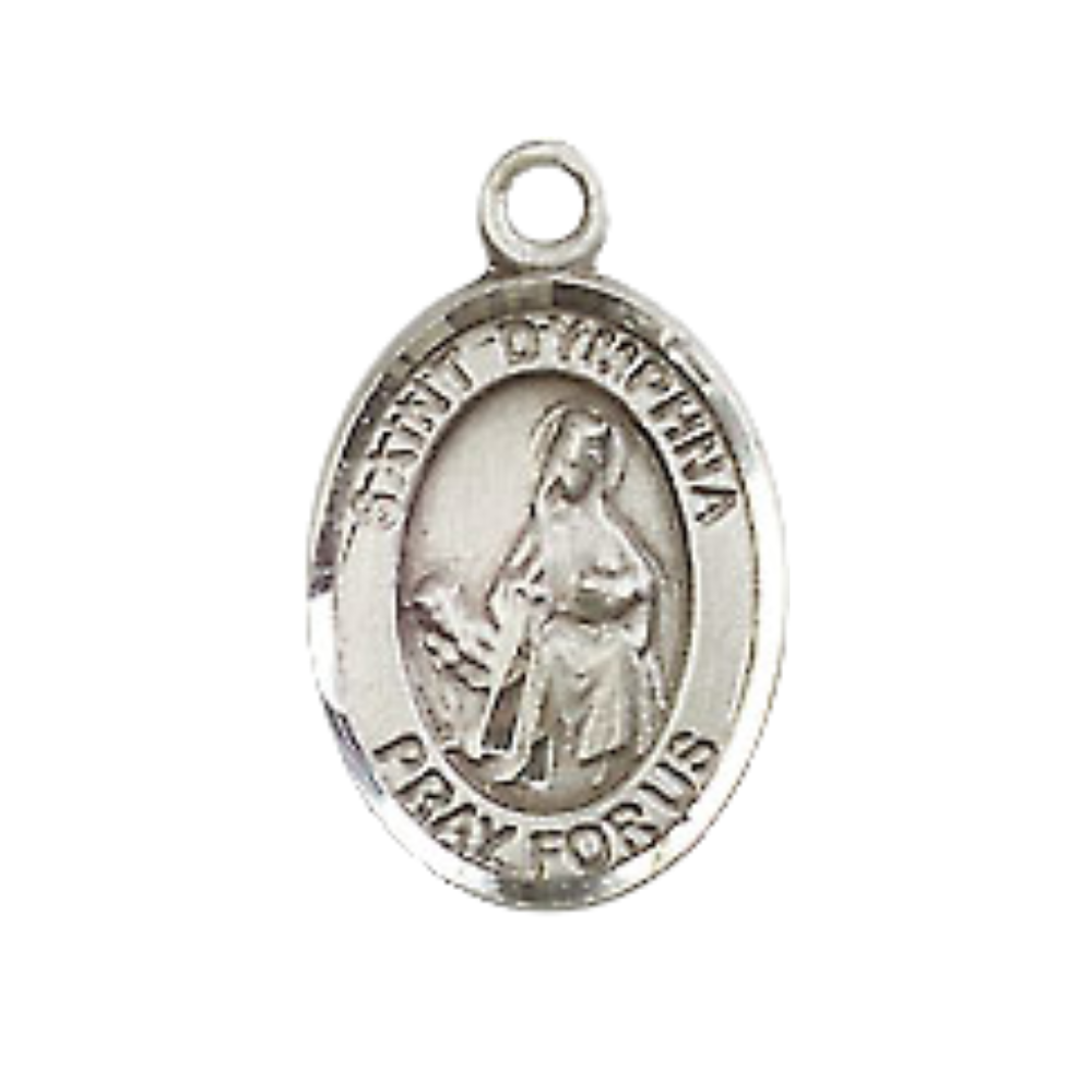 Small Sized Men's .925 Sterling Silver Saint St. Dymphna Medal Pendant on 24 Inch Endless Rhodium Plated Heavy Curb Brass Chain, Catholic Religious Necklace - Made in USA- Deluxe Velvet Gift Box
