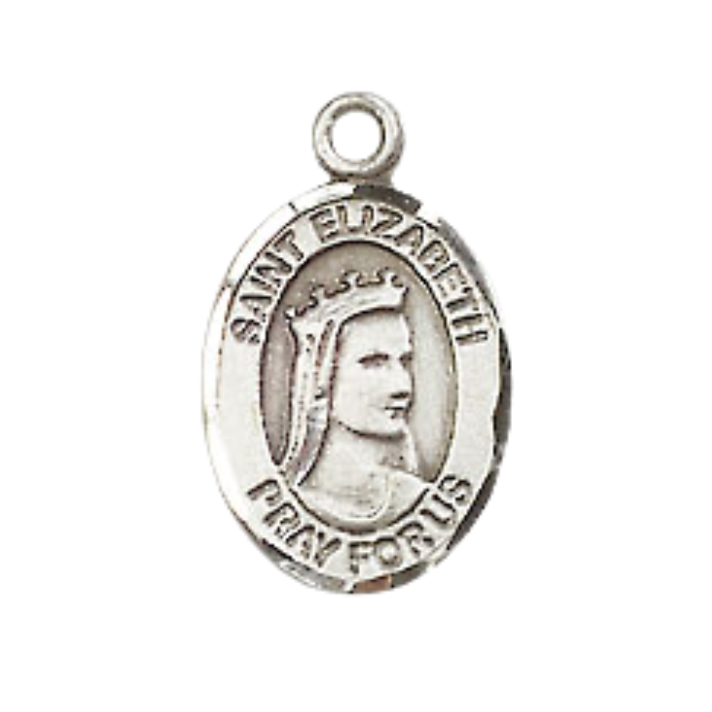 Small Sized Men's .925 Sterling Silver Saint St. Elizabeth of Hungary Medal Pendant on 24 Inch Endless Rhodium Plated Heavy Curb Brass Chain, Catholic Religious Necklace - Made in USA- Deluxe Velvet Gift Box