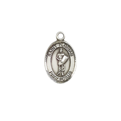 Small Sized Women's Pewter Saint St. Florian Medal Pendant on 18 Inch Rhodium Plated Lite Curb Brass Chain with Lobster Claw Clasp, Catholic Religious Necklace - Made in USA- Velvet Gift Box