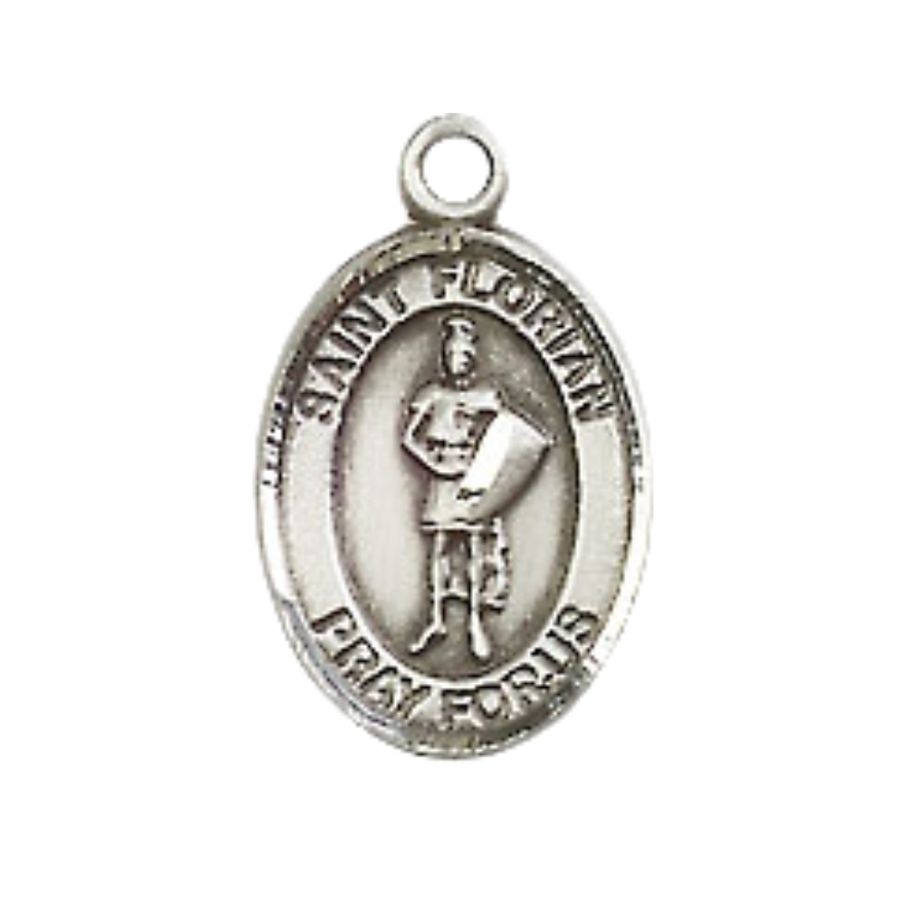 Small Sized Men's .925 Sterling Silver Saint St. Florian Medal Pendant on 24 Inch Endless Rhodium Plated Heavy Curb Brass Chain, Catholic Religious Necklace - Made in USA- Deluxe Velvet Gift Box