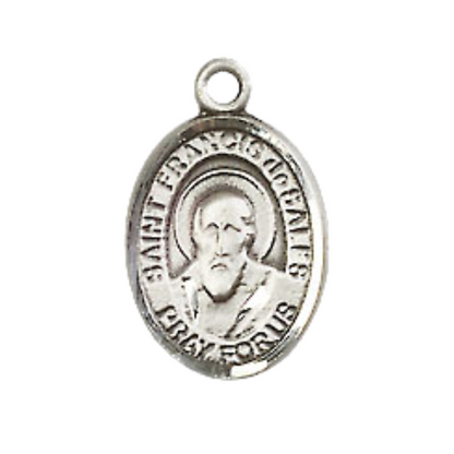 Small Sized Men's Pewter Saint St. Francis de Sales Medal Pendant on 24 Inch Endless Rhodium Plated Heavy Curb Brass Chain, Catholic Religious Necklace - Made in USA- Deluxe Velvet Gift Box