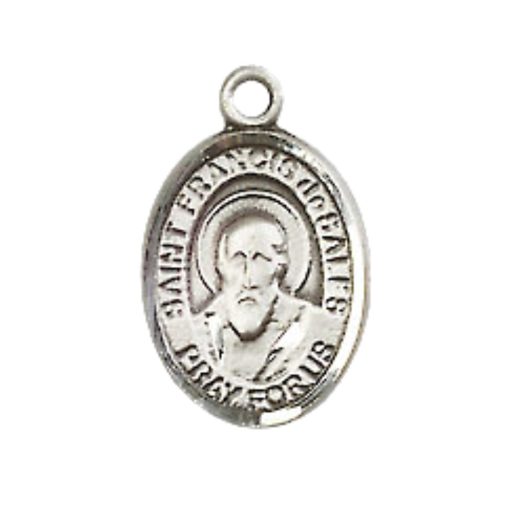 Small Sized Men's .925 Sterling Silver Saint St. Francis de Sales Medal Pendant on 24 Inch Endless Rhodium Plated Heavy Curb Brass Chain, Catholic Religious Necklace - Made in USA- Deluxe Velvet Gift Box