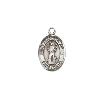 Small Sized Women's .925 Sterling Silver Saint St. Francis of Assisi Medal Pendant on 18 Inch Rhodium Plated Lite Curb Brass Chain with Lobster Claw Clasp, Catholic Religious Necklace - Made in USA- Velvet Gift Box