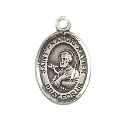 Small Sized Men's Pewter Saint St. Francis Xavier Medal Pendant on 24 Inch Endless Rhodium Plated Heavy Curb Brass Chain, Catholic Religious Necklace - Made in USA- Deluxe Velvet Gift Box