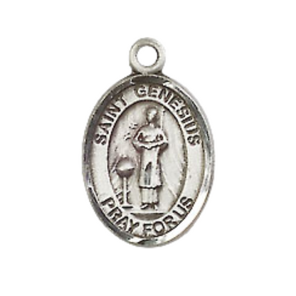 Small Sized Men's .925 Sterling Silver Saint St. Genesius of Rome Medal Pendant on 24 Inch Endless Rhodium Plated Heavy Curb Brass Chain, Catholic Religious Necklace - Made in USA- Deluxe Velvet Gift Box