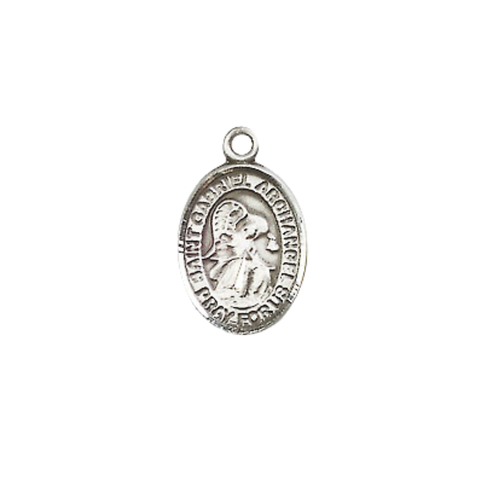 Small Sized Women's Pewter Saint St. Gabriel the Archangel Medal Pendant on 18 Inch Rhodium Plated Lite Curb Brass Chain with Lobster Claw Clasp, Catholic Religious Necklace - Made in USA- Velvet Gift Box