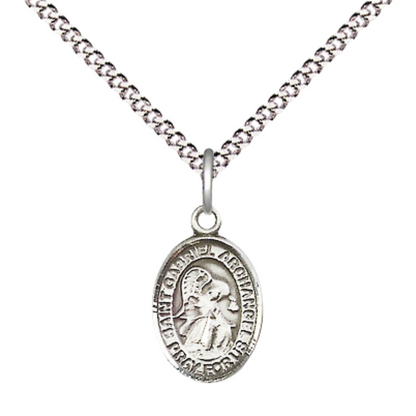 Small Sized Women's Pewter Saint St. Gabriel the Archangel Medal Pendant on 18 Inch Rhodium Plated Lite Curb Brass Chain with Lobster Claw Clasp, Catholic Religious Necklace - Made in USA- Velvet Gift Box