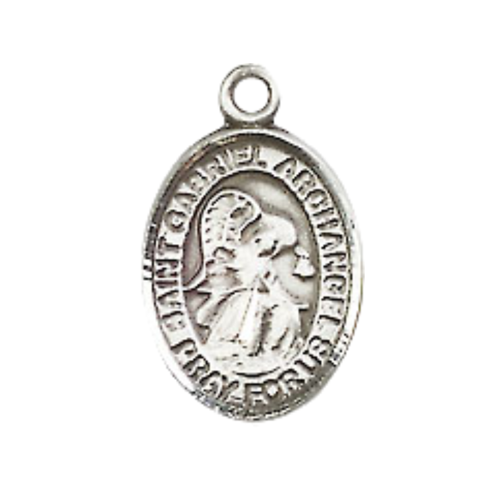 Small Sized Men's Pewter Saint St. Gabriel the Archangel Medal Pendant on 24 Inch Endless Rhodium Plated Heavy Curb Brass Chain, Catholic Religious Necklace - Made in USA- Deluxe Velvet Gift Box