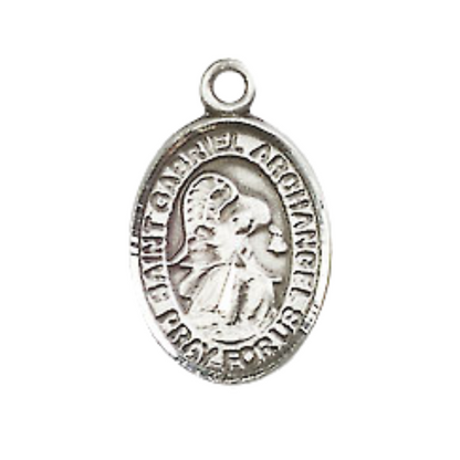 Small Sized Men's Pewter Saint St. Gabriel the Archangel Medal Pendant on 24 Inch Endless Rhodium Plated Heavy Curb Brass Chain, Catholic Religious Necklace - Made in USA- Deluxe Velvet Gift Box