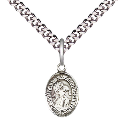 Small Sized Men's .925 Sterling Silver Saint St. Gabriel the Archangel Medal Pendant on 24 Inch Endless Rhodium Plated Heavy Curb Brass Chain, Catholic Religious Necklace - Made in USA- Deluxe Velvet Gift Box