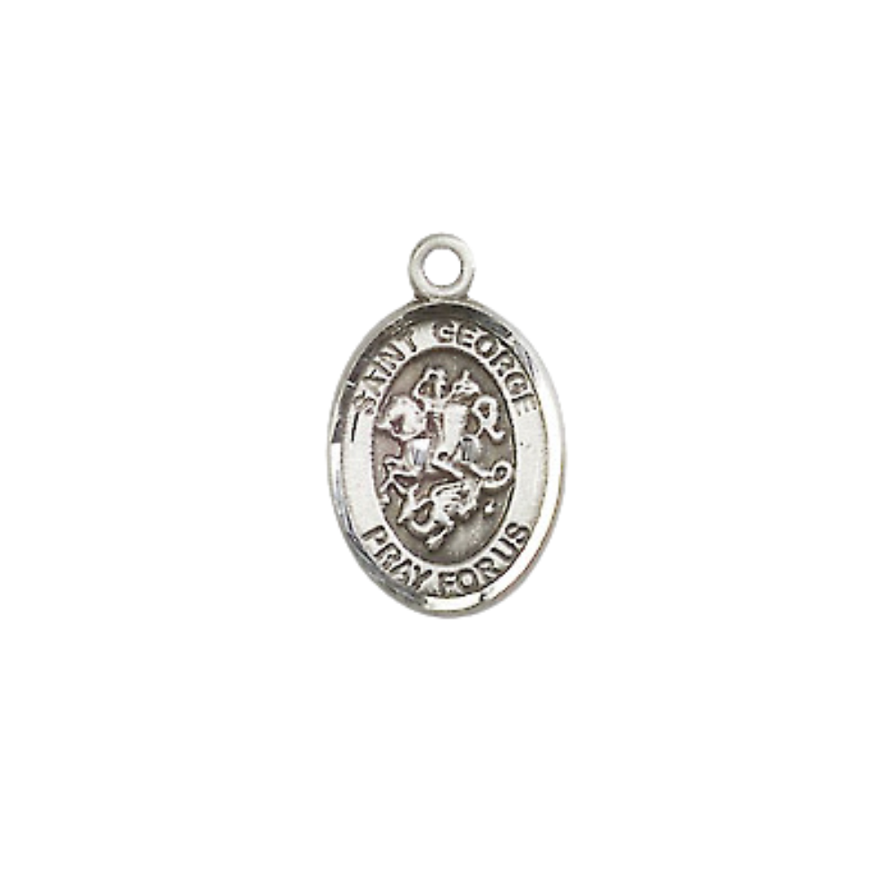 Small Sized Pewter Saint St. George Medal Pendant on 18 Inch Rhodium Plated Lite Curb Brass Chain with Lobster Claw Clasp, Catholic Religious Necklace - Made in USA- Velvet Gift Box