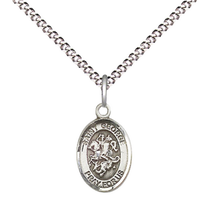 Small Sized Women's .925 Sterling Silver Saint St. George Medal Pendant on 18 Inch Rhodium Plated Lite Curb Brass Chain with Lobster Claw Clasp, Catholic Religious Necklace - Made in USA- Velvet Gift Box