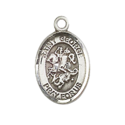 Small Sized Men's Pewter Saint St. George Medal Pendant on 24 Inch Endless Rhodium Plated Heavy Curb Brass Chain, Catholic Religious Necklace - Made in USA- Deluxe Velvet Gift Box