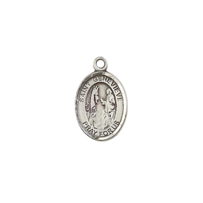 Small Sized Women's .925 Sterling Silver Saint St. Genevieve Medal Pendant on 18 Inch Rhodium Plated Lite Curb Brass Chain with Lobster Claw Clasp, Catholic Religious Necklace - Made in USA- Velvet Gift Box
