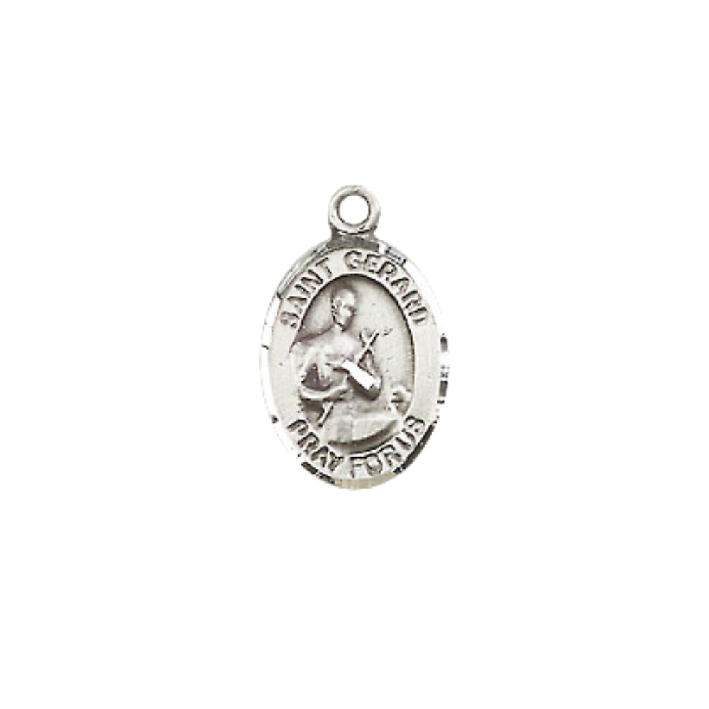 Small Sized Women's Pewter Saint St. Gerard Majella Medal Pendant on 18 Inch Rhodium Plated Lite Curb Brass Chain with Lobster Claw Clasp, Catholic Religious Necklace - Made in USA- Velvet Gift Box