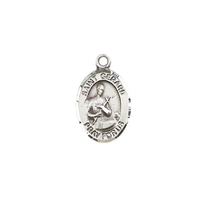 Small Sized Women's Pewter Saint St. Gerard Majella Medal Pendant on 18 Inch Rhodium Plated Lite Curb Brass Chain with Lobster Claw Clasp, Catholic Religious Necklace - Made in USA- Velvet Gift Box
