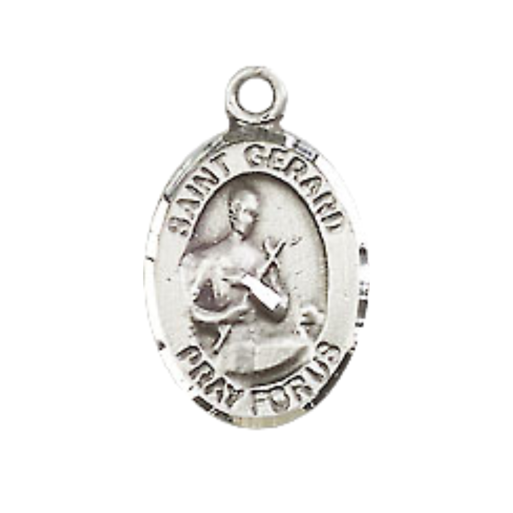 Small Sized Men's Pewter Saint St. Gerard Majella Medal Pendant on 24 Inch Endless Rhodium Plated Heavy Curb Brass Chain, Catholic Religious Necklace - Made in USA- Deluxe Velvet Gift Box