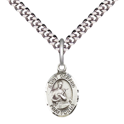 Small Sized Men's Pewter Saint St. Gerard Majella Medal Pendant on 24 Inch Endless Rhodium Plated Heavy Curb Brass Chain, Catholic Religious Necklace - Made in USA- Deluxe Velvet Gift Box