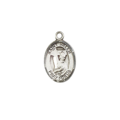 Small Sized Women's .925 Sterling Silver Saint St. Helen Medal Pendant on 18 Inch Rhodium Plated Lite Curb Brass Chain with Lobster Claw Clasp, Catholic Religious Necklace - Made in USA- Velvet Gift Box