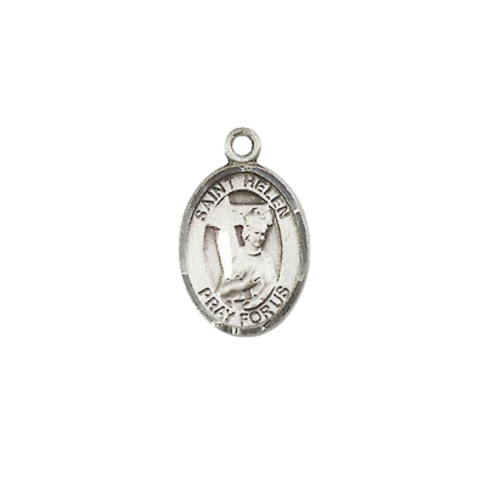 Small Sized Women's Pewter Saint St. Helen Medal Pendant on 18 Inch Rhodium Plated Lite Curb Brass Chain with Lobster Claw Clasp, Catholic Religious Necklace - Made in USA- Velvet Gift Box