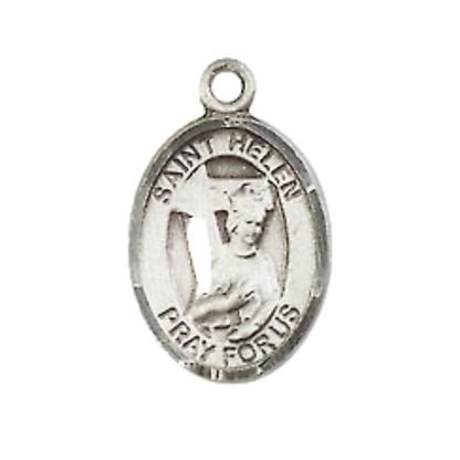 Everlasting Light Jewelry Small Sized Men's Pewter Saint St. Helen Medal Pendant on 24 Inch Endless Rhodium Plated Heavy Curb Brass Chain, Catholic Religious Necklace - Made in USA- Deluxe Velvet Gift Box