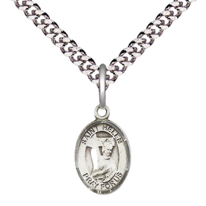 Everlasting Light Jewelry Small Sized Men's Pewter Saint St. Helen Medal Pendant on 24 Inch Endless Rhodium Plated Heavy Curb Brass Chain, Catholic Religious Necklace - Made in USA- Deluxe Velvet Gift Box