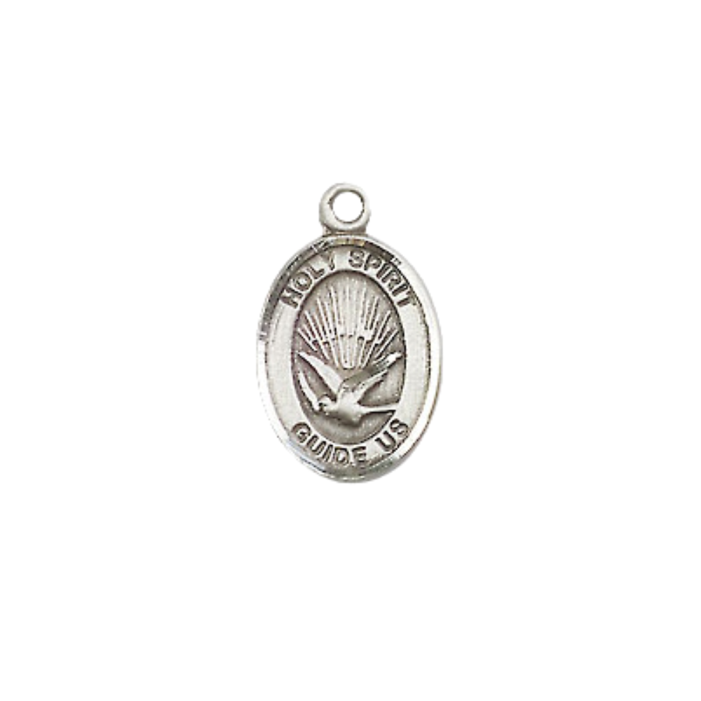 Small Sized Women's .925 Sterling Silver Holy Spirit Medal Pendant on 18 Inch Rhodium Plated Lite Curb Brass Chain with Lobster Claw Clasp, Catholic Religious Necklace - Made in USA- Velvet Gift Box