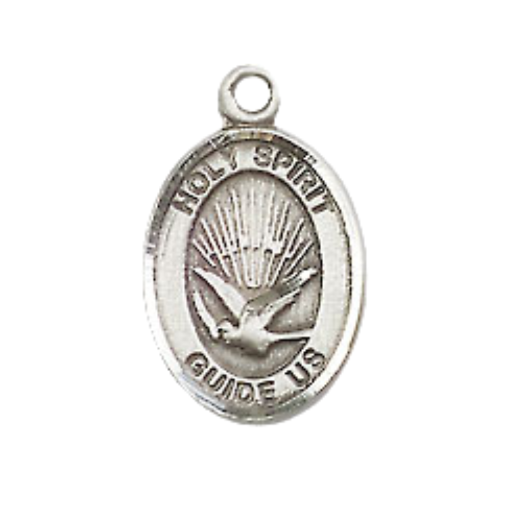 Everlasting Light Jewelry Small Sized Men's Pewter Holy Spirit Medal Pendant on 24 Inch Endless Rhodium Plated Heavy Curb Brass Chain, Catholic Religious Necklace - Made in USA- Deluxe Velvet Gift Box