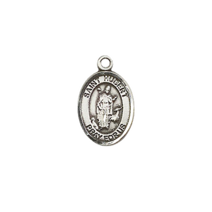 Small Sized Women's .925 Sterling Silver Saint St. Hubert of Liege Medal Pendant on 18 Inch Rhodium Plated Lite Curb Brass Chain with Lobster Claw Clasp, Catholic Religious Necklace - Made in USA- Velvet Gift Box