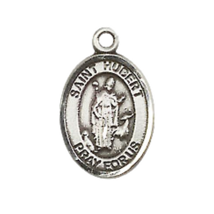 Small Sized Men's Pewter Saint St. Hubert of Liege Medal Pendant on 24 Inch Endless Rhodium Plated Heavy Curb Brass Chain, Catholic Religious Necklace - Made in USA- Deluxe Velvet Gift Box