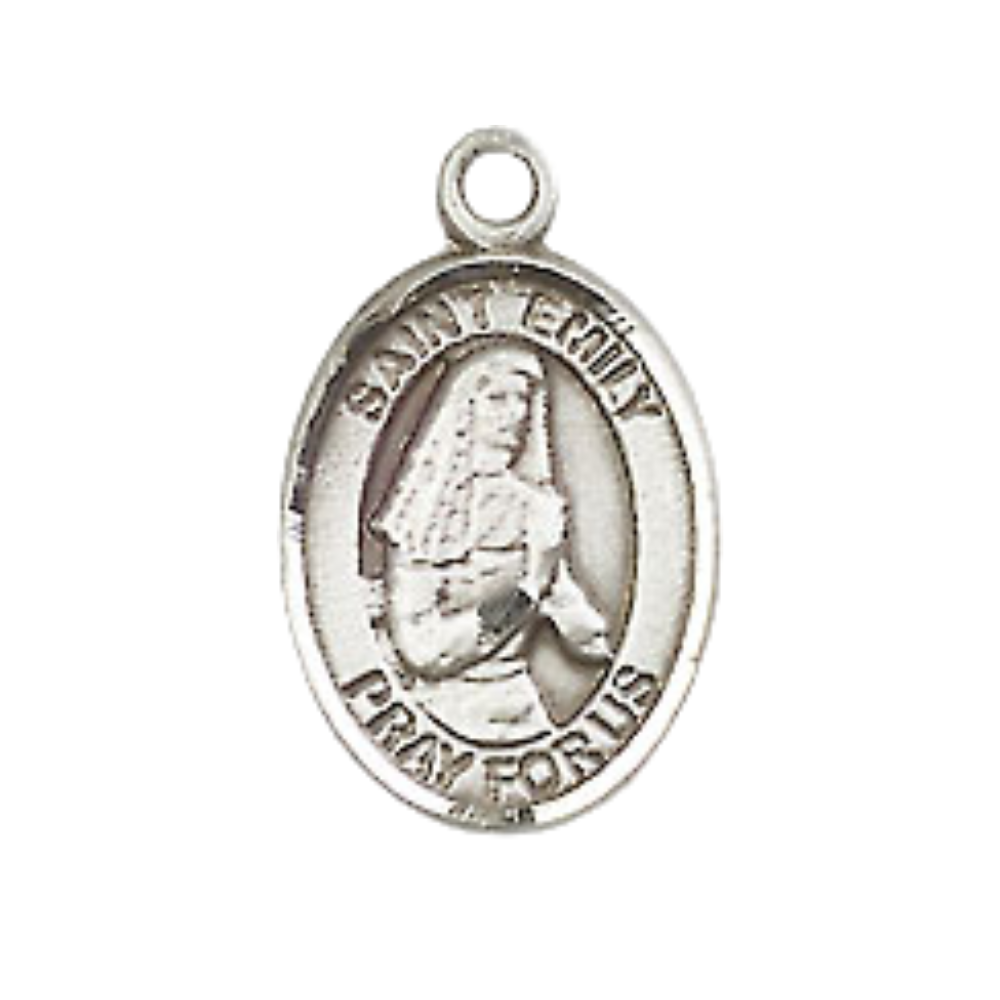 Small Sized Men's Pewter Saint St. Emily de Vialar Medal Pendant on 24 Inch Endless Rhodium Plated Heavy Curb Brass Chain, Catholic Religious Necklace - Made in USA- Deluxe Velvet Gift Box