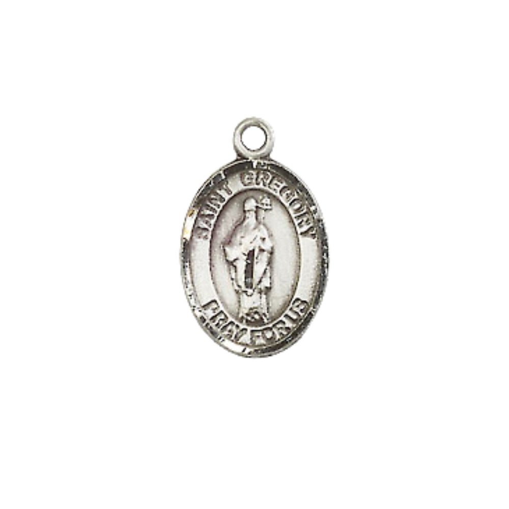 Small Sized Women's .925 Sterling Silver Saint Gregory the Great Medal Pendant on 18 Inch Rhodium Plated Lite Curb Brass Chain with Lobster Claw Clasp, Catholic Religious Necklace - Made in USA- Velvet Gift Box
