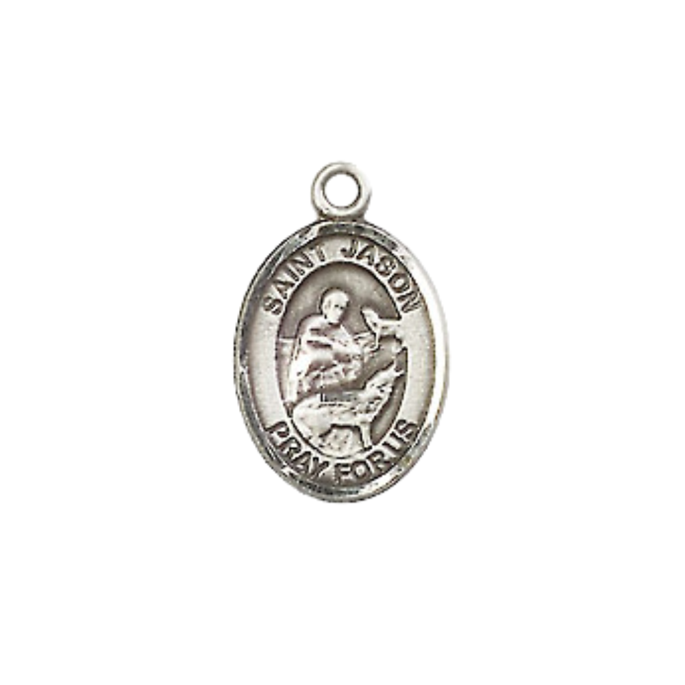 Small Sized Women's .925 Sterling Silver Saint St. Jason Medal Pendant on 18 Inch Rhodium Plated Lite Curb Brass Chain with Lobster Claw Clasp, Catholic Religious Necklace - Made in USA- Velvet Gift Box