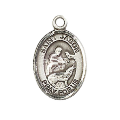 Everlasting Light Jewelry Small Sized Men's Pewter Saint St. Jason Medal Pendant on 24 Inch Endless Rhodium Plated Heavy Curb Brass Chain, Catholic Religious Necklace - Made in USA- Deluxe Velvet Gift Box