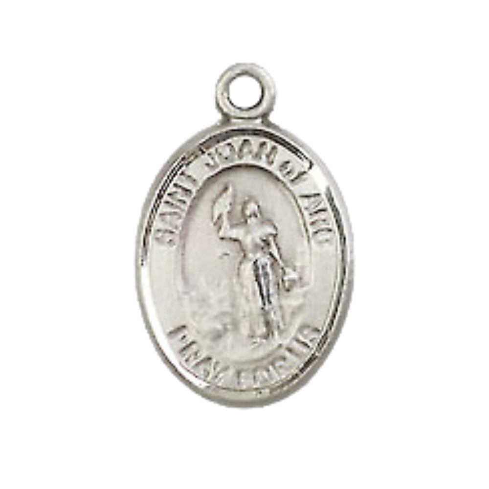 Small Sized Men's Pewter Saint St. Joan of Arc Medal Pendant on 24 Inch Endless Rhodium Plated Heavy Curb Brass Chain, Catholic Religious Necklace - Made in USA- Deluxe Velvet Gift Box