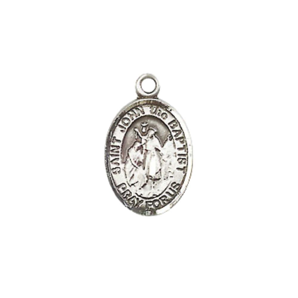 Small Sized Women's .925 Sterling Silver Saint St. John the Baptist Medal Pendant on 18 Inch Rhodium Plated Lite Curb Brass Chain with Lobster Claw Clasp, Catholic Religious Necklace - Made in USA- Velvet Gift Box