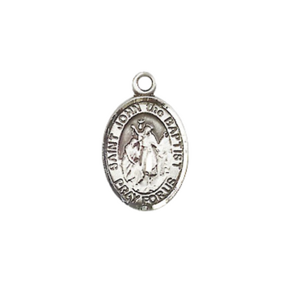Small Sized Women's Pewter Saint St. John the Baptist Medal Pendant on 18 Inch Rhodium Plated Lite Curb Brass Chain with Lobster Claw Clasp, Catholic Religious Necklace - Made in USA- Velvet Gift Box