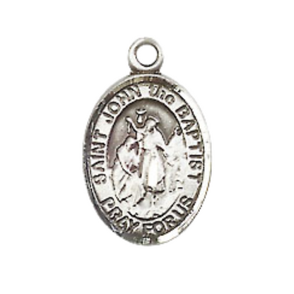 Small Sized Men's .925 Sterling Silver Saint St. John the Baptist Medal Pendant on 24 Inch Endless Rhodium Plated Heavy Curb Brass Chain, Catholic Religious Necklace - Made in USA- Deluxe Velvet Gift Box