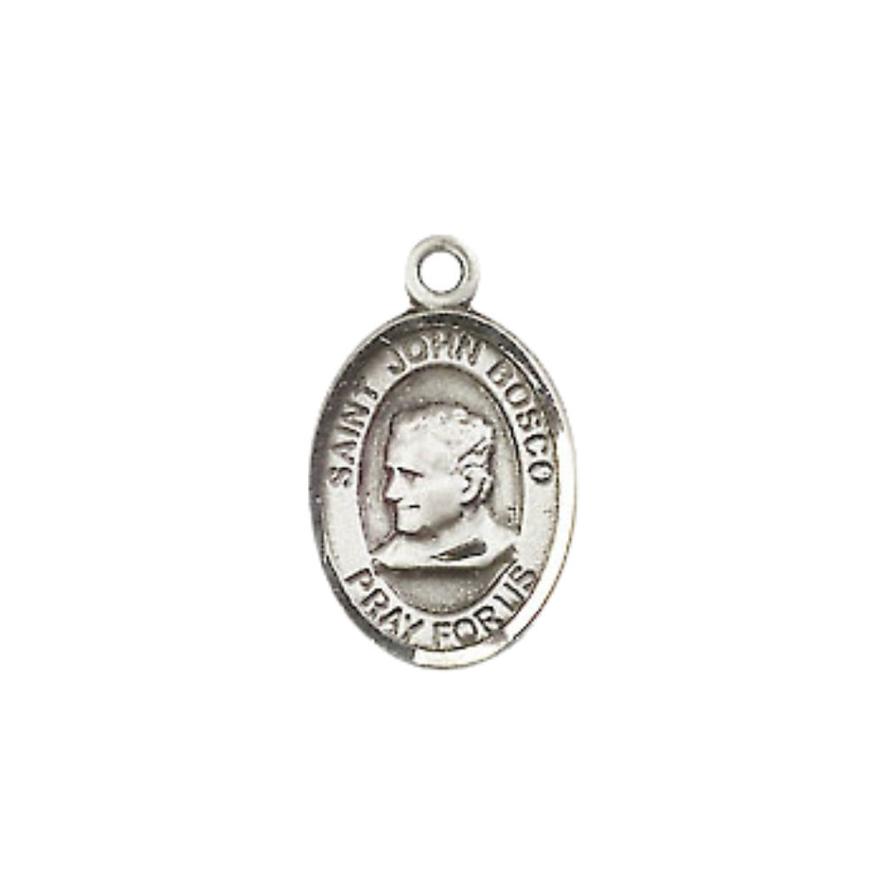 Small Sized Women's Pewter Saint St. John Bosco Medal Pendant on 18 Inch Rhodium Plated Lite Curb Brass Chain with Lobster Claw Clasp, Catholic Religious Necklace - Made in USA- Velvet Gift Box