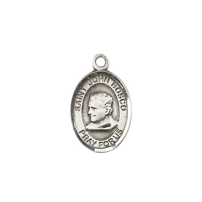 Small Sized Women's Pewter Saint St. John Bosco Medal Pendant on 18 Inch Rhodium Plated Lite Curb Brass Chain with Lobster Claw Clasp, Catholic Religious Necklace - Made in USA- Velvet Gift Box