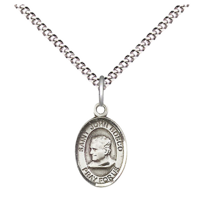 Small Sized Women's .925 Sterling Silver Saint St. John Bosco Medal Pendant on 18 Inch Rhodium Plated Lite Curb Brass Chain with Lobster Claw Clasp, Catholic Religious Necklace - Made in USA- Velvet Gift Box