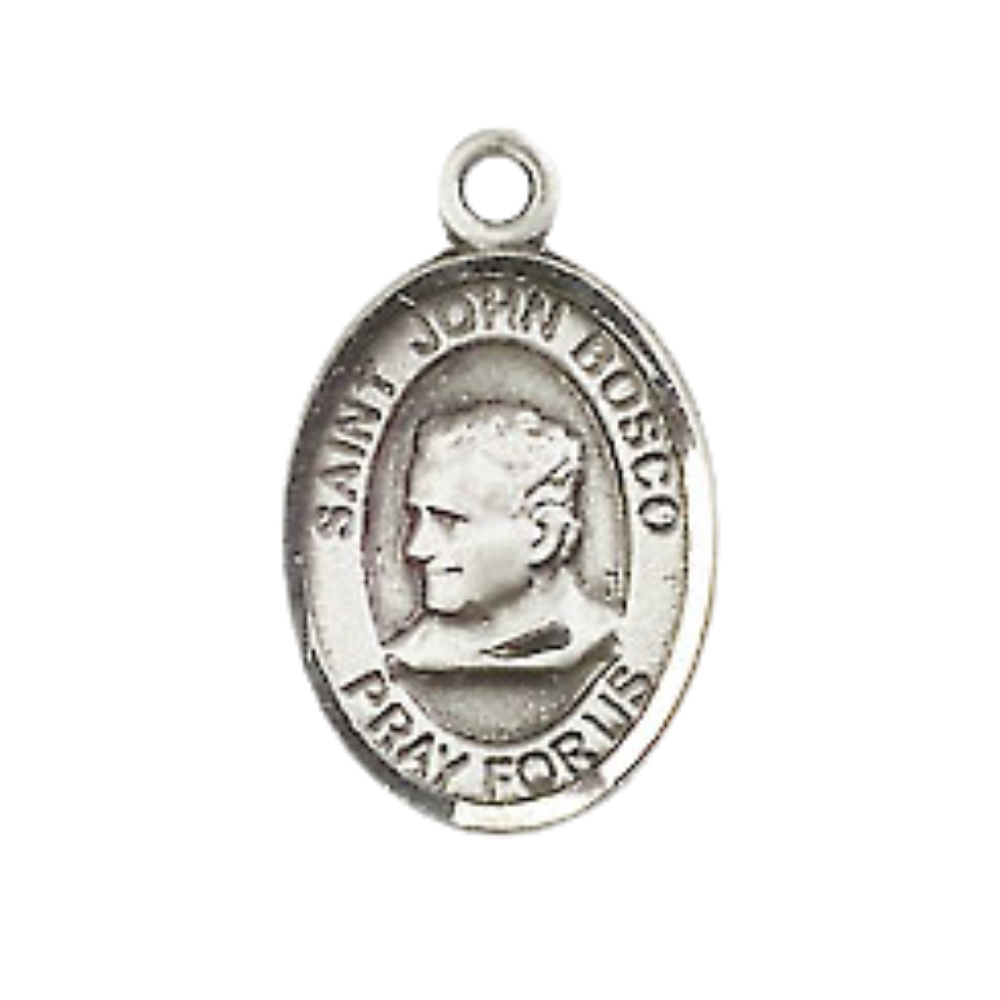 Small Sized .925 Sterling Silver Saint St. John Bosco Medal Pendant on 24 Inch Endless Rhodium Plated Heavy Curb Brass Chain, Catholic Religious Necklace - Made in USA- Deluxe Velvet Gift Box