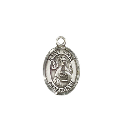 Small Sized Women's .925 Sterling Silver Saint St. John the Apostle Medal Pendant on 18 Inch Rhodium Plated Lite Curb Brass Chain with Lobster Claw Clasp, Catholic Religious Necklace - Made in USA- Velvet Gift Box