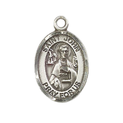 Small Sized Men's Pewter Saint St. John the Apostle Medal Pendant on 24 Inch Endless Rhodium Plated Heavy Curb Brass Chain, Catholic Religious Necklace - Made in USA- Deluxe Velvet Gift Box