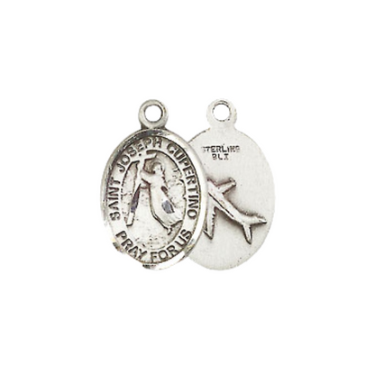 Small Sized Women's .925 Sterling Silver Saint St. Joseph of Cupertino Medal Pendant on 18 Inch Rhodium Plated Lite Curb Brass Chain w/ Lobster Claw Clasp, Catholic Religious Necklace - Made in USA- Velvet Gift Box